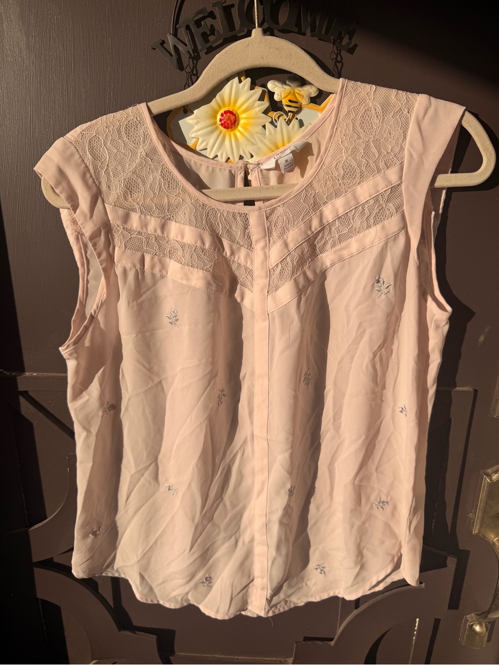 Candie's Pale Pink Lace Yoke Sleeveless Top
